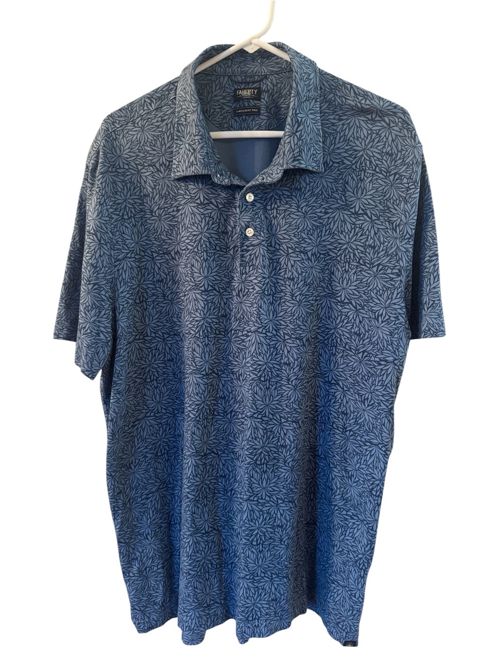 Faherty Men's Blue Floral-Pattern The Movement Polo Pima Cotton size XXL Golf